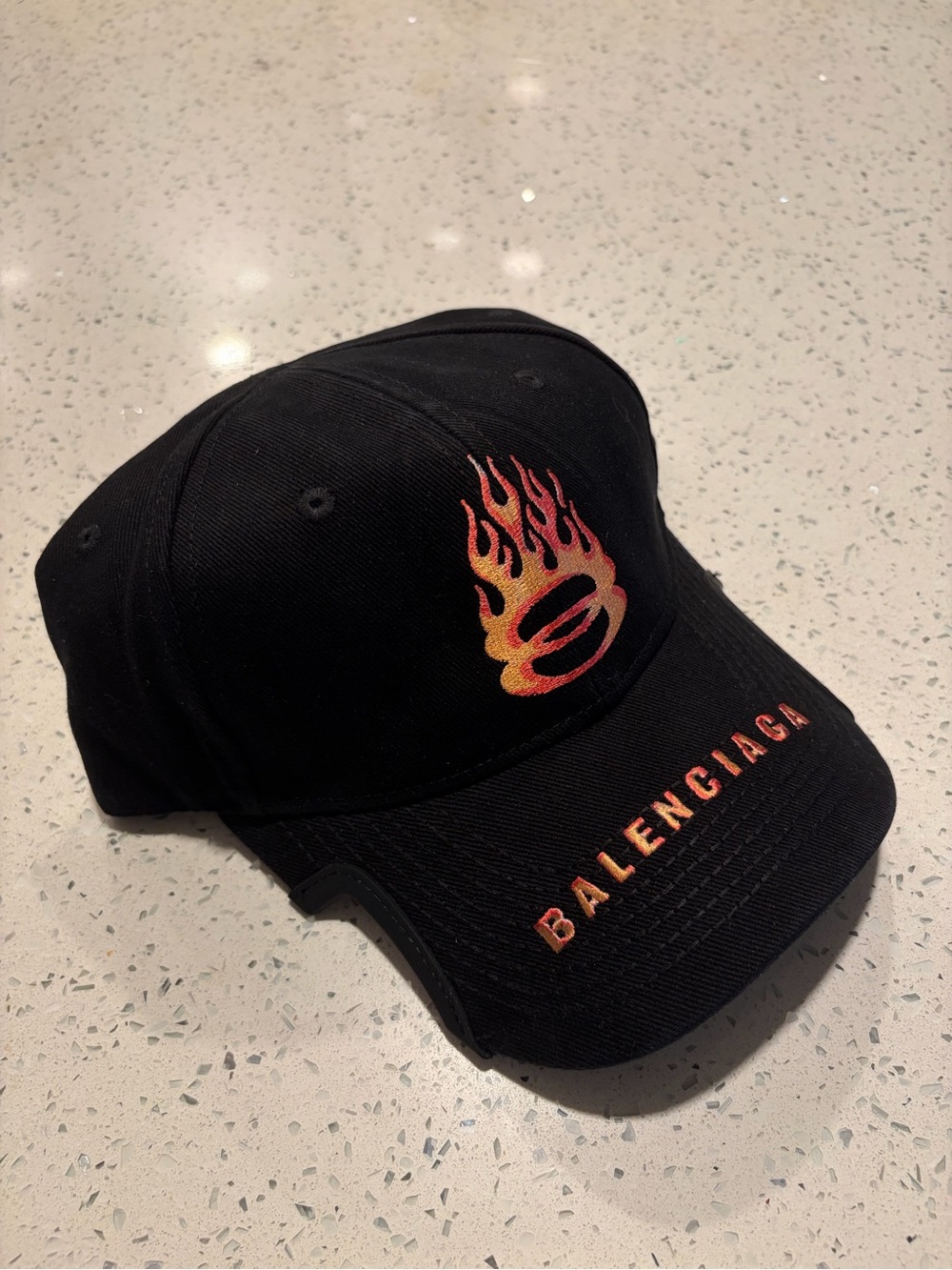 Balenciaga Black Cap with Orange Flame Logo